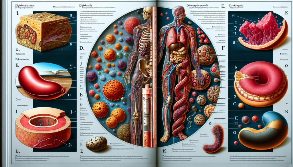 Illustration détaillée des maladies en D - Diabète, Diphtherie, Dystrophie musculaire.